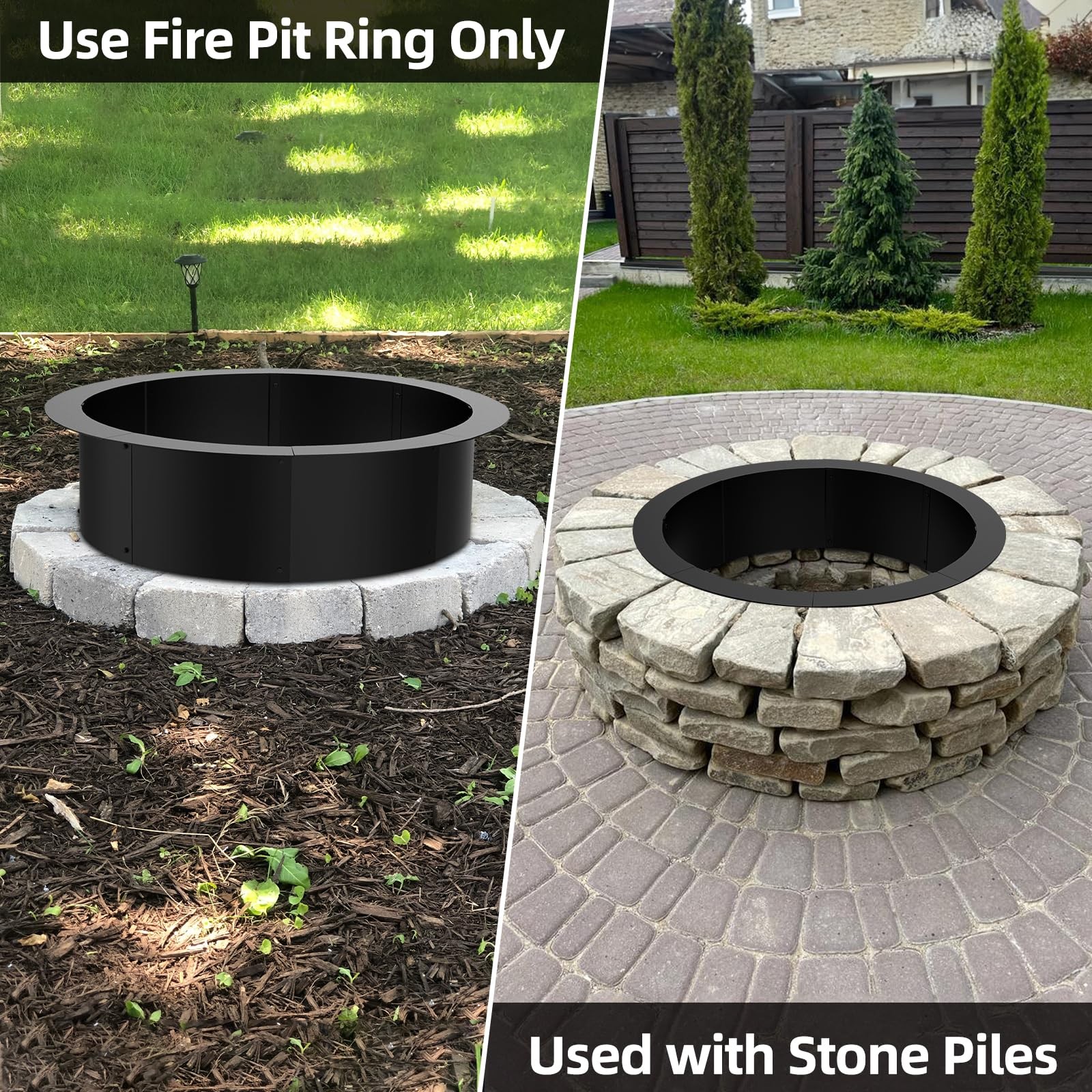 48''Inner/52''Outer Fire Pit Ring,Steel Metal Fire Ring Liner Outdoor DIY Pit gallery