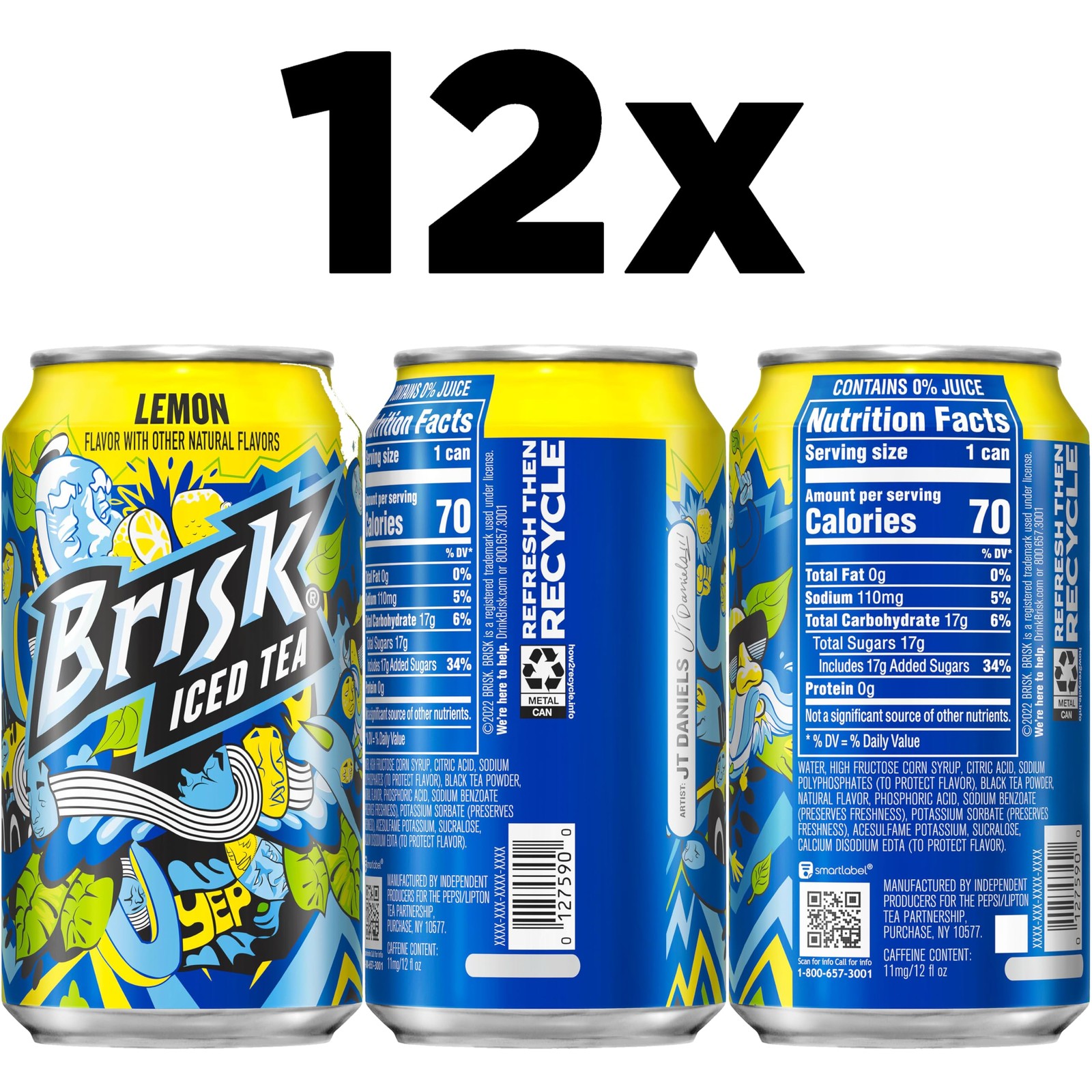 Brisk Lemon Iced Tea, 12 Fl Oz Cans (Pack of 12) 12 gallery