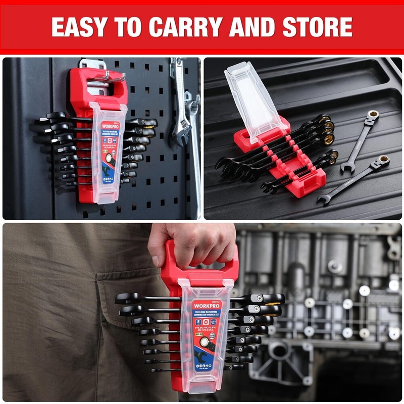 WORKPRO 8PC Flex Head Ratcheting Wrench Set SAE 5/16-3/4" Anti-slip Set 72-Teeth gallery
