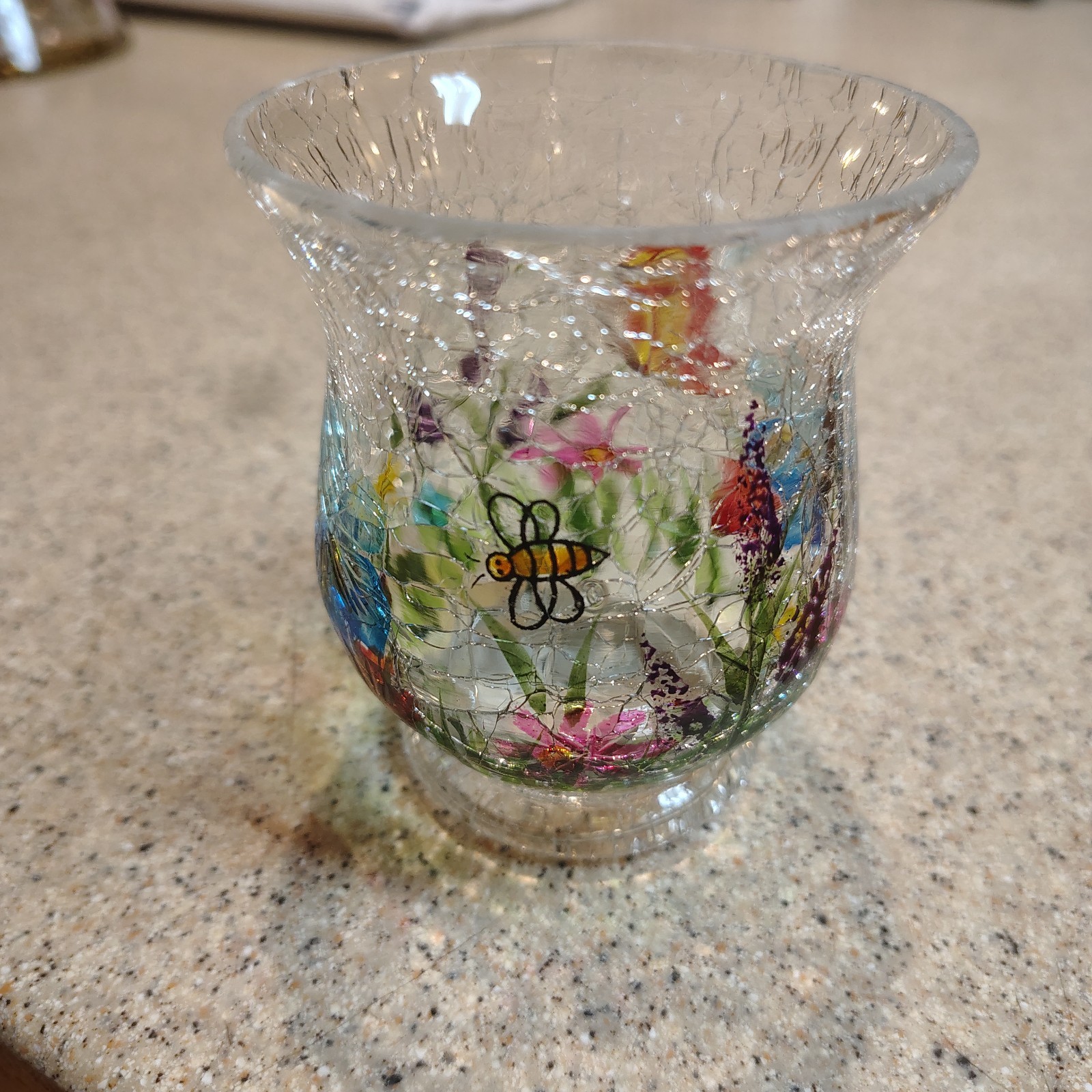 Yankee Candle Spring Flowers Votive Tea Candle Holder Crackle Glass gallery