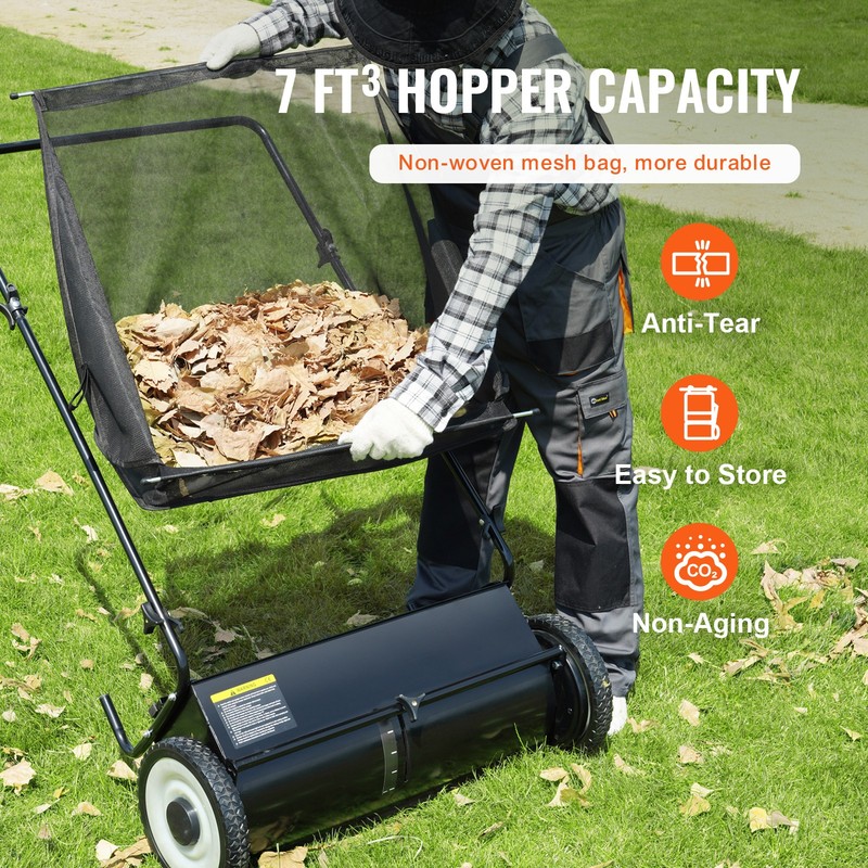 VEVOR Lawn Sweeper Push Leaf Grass Collector 26" 7 Cu. Ft. Capacity Adjustable gallery