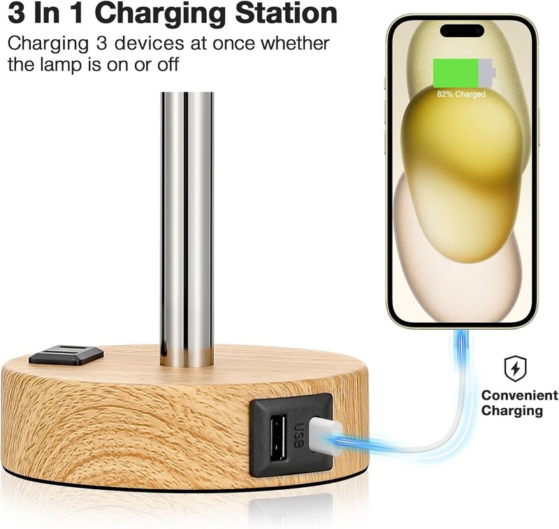 Bedside Table Lamp for Bedroom - 3 Way Dimmable Touch Lamp USB C Charging Ports gallery
