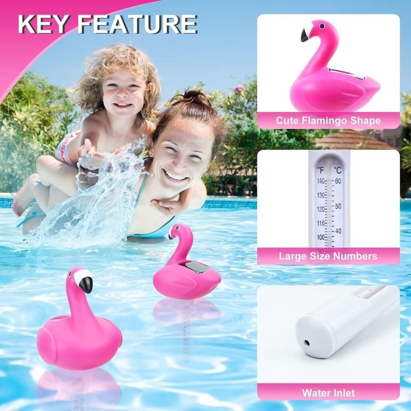 Floating Solar Flamingo Pool Thermometer Light Waterproof 140°F gallery