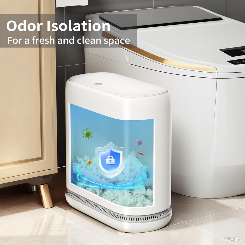 Bathroom Trash Can Lid 3 Gal Slim AutoAdsorption White With 75 Bags gallery