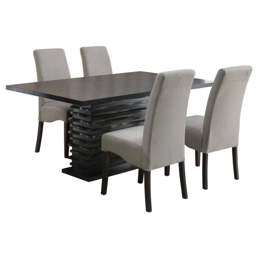 5 PC BLACK WAVE DESIGN DINING TABLE GREY CHAIRS DINING ROOM FURNITURE SET