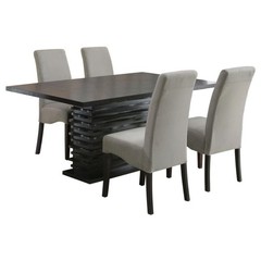 5 PC BLACK WAVE DESIGN DINING TABLE GREY CHAIRS DINING ROOM FURNITURE SET
