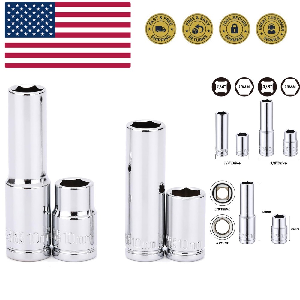 Versatile 4PC 10mm Deep & Shallow Socket Set - Chrome Vanadium, 6 Point Design