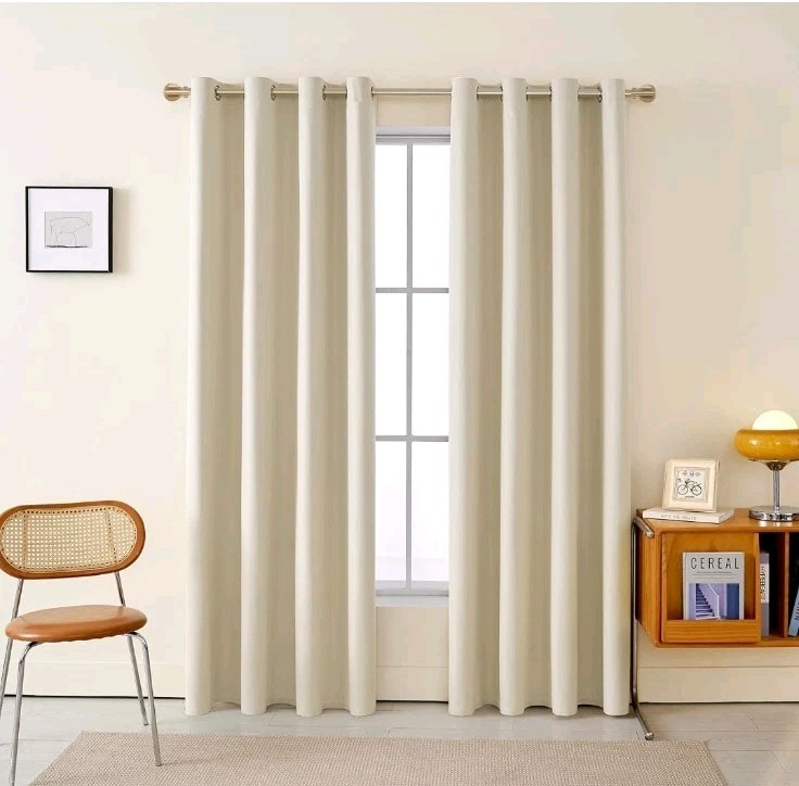 2 Classic Floor Length Grommet Curtains 84 x 52in Panels Beige (C9) gallery