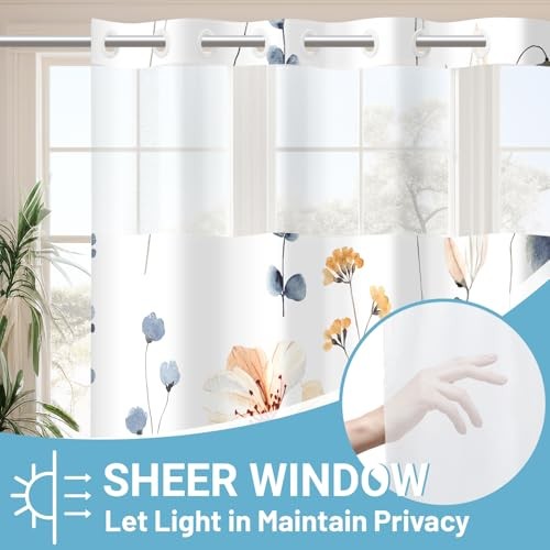 No Hook Shower Curtain with Snap in Liner - 71"W x 74"L (Pack of 1) Blue Beige gallery