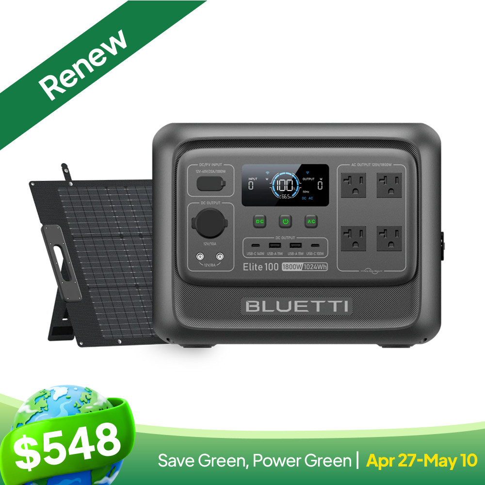 BLUETTI Elite 100 V2 1024Wh Power Station Solar Generator+200W Solar Panel Combo gallery