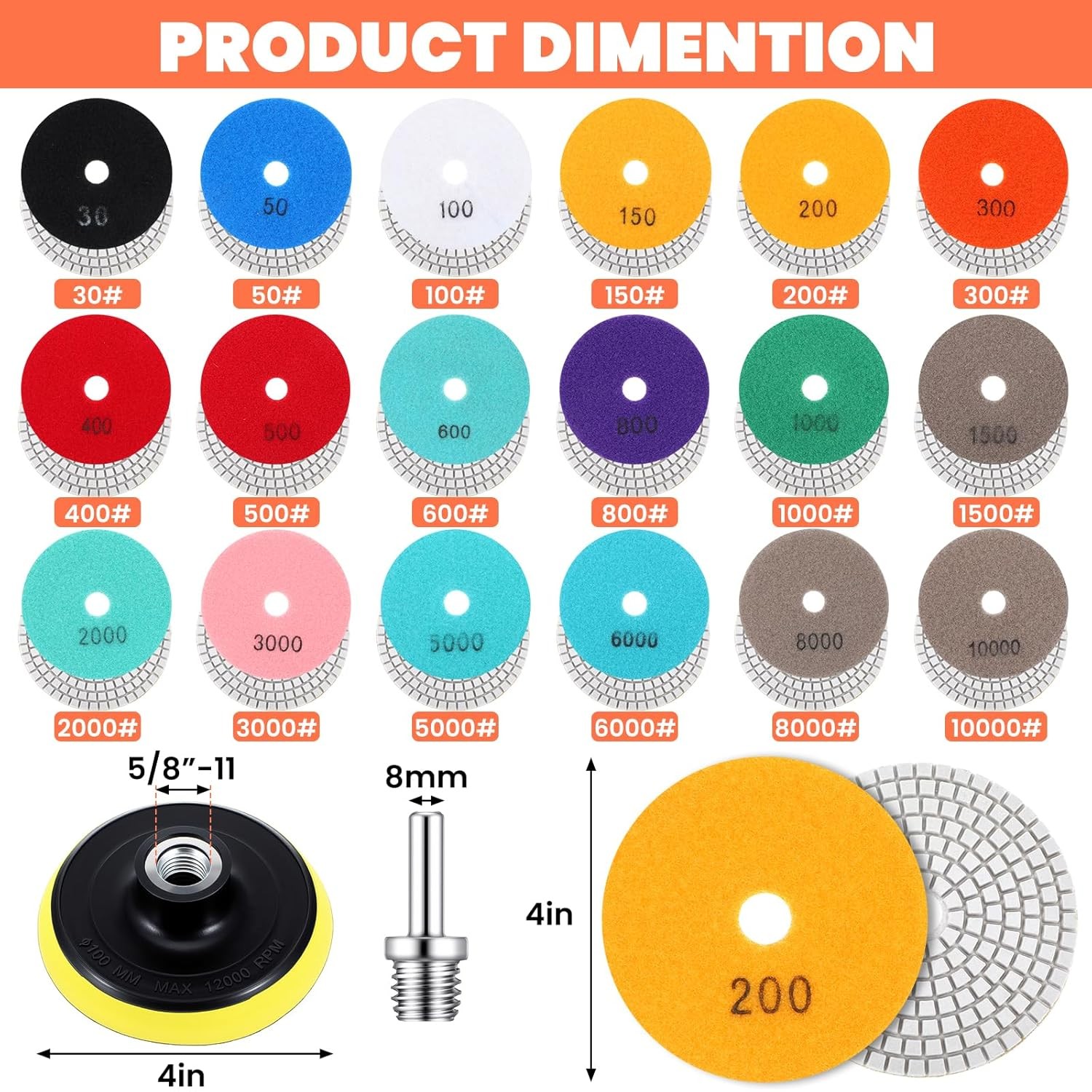 20 Pack Diamond Polishing Pads Set, 4 Inch Wet/Dry Granite Stone Polish Pad gallery