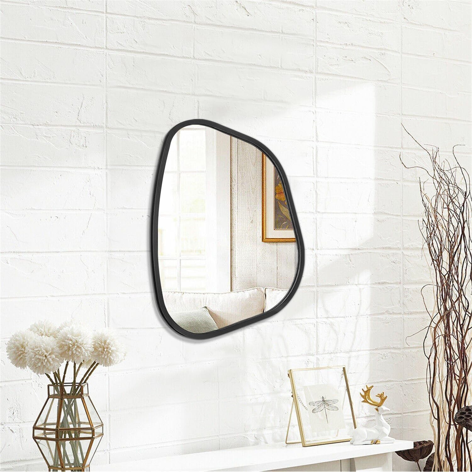Asymmetrical Mirror for Wall Irregular Oval Wood Frame Modern Unique Accent Wall gallery