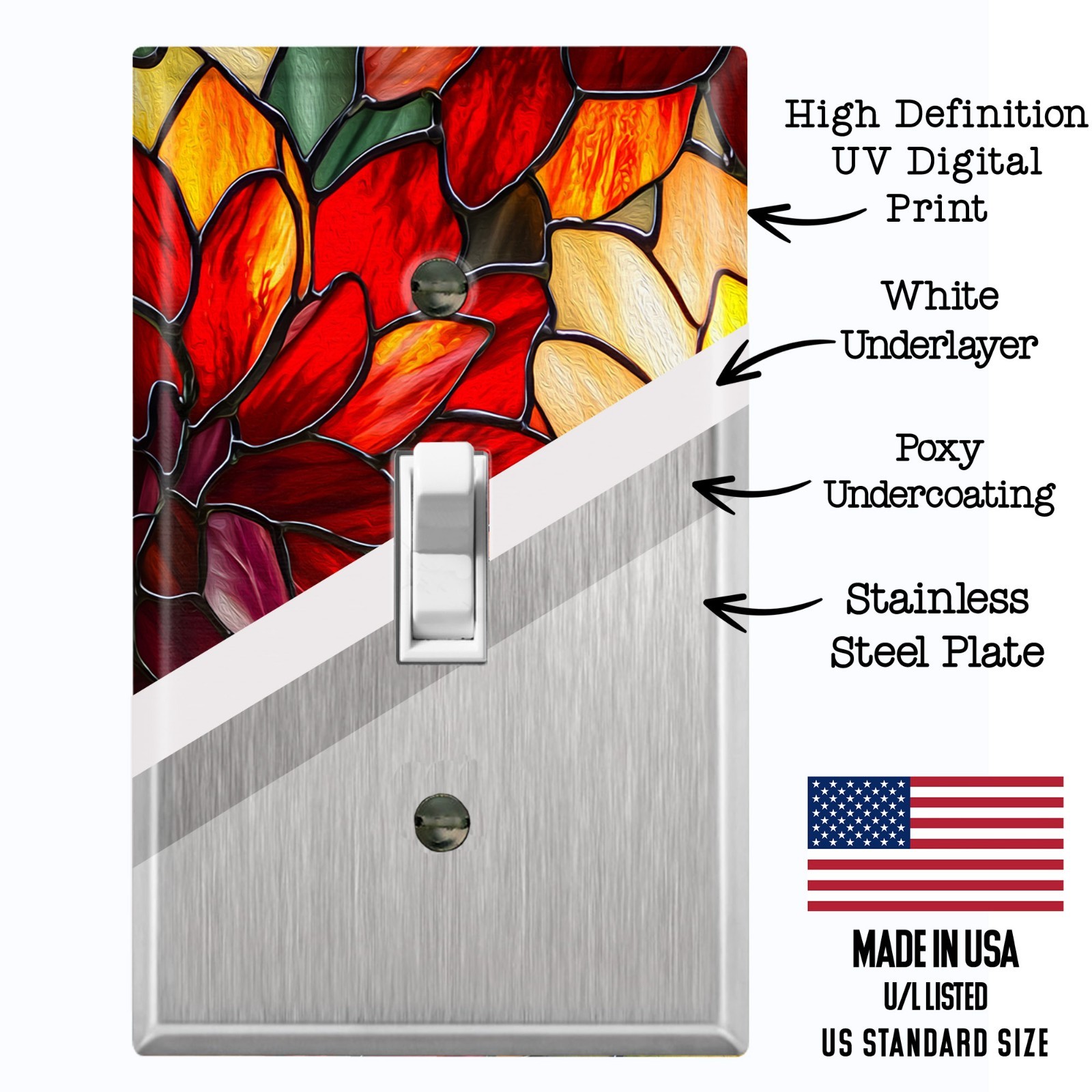 Metal Light Switch Outlet Cover Wall Plate Floral Stained Glass PRINT FWR338 gallery