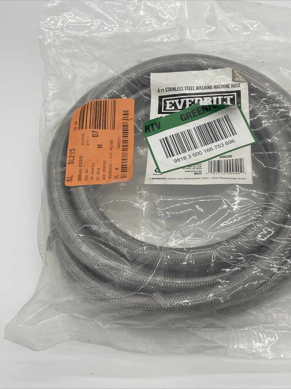 Everbilt Stainless Washing Machine Hoses 4 Ft 90 69003HD-Free Shipping Lot of 2 gallery