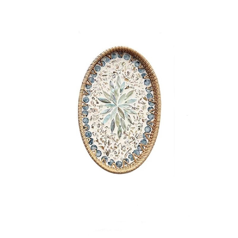 13 Inch Decor Tray for Coffee Table Mother of Pearl Inlay Serving Tray for Ottom gallery