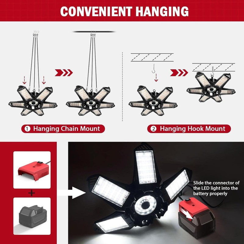 LED Work Light Compatible with Milwaukee 18V Battery, 68W 6800LM LED Garage gallery