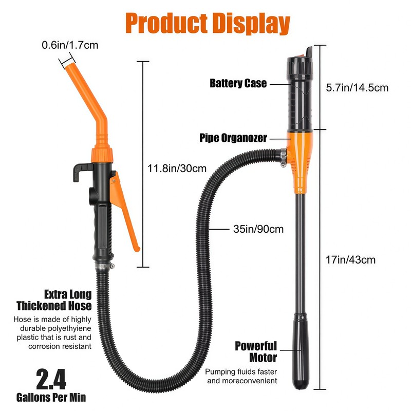 Battery Powered Electric Fuel Transfer Siphon Pump Gas Oil Water Liquid 2.4 GPM gallery