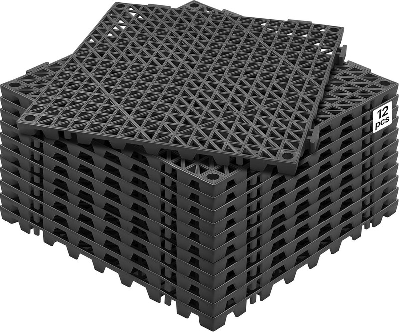 12-Pack 12x12 Interlocking Drainage Floor Tiles, Black gallery