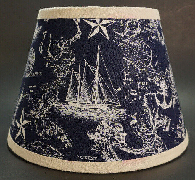 Nautical White Ship Map Anchor Star on Navy Fabric Lampshade Lamp Shade gallery
