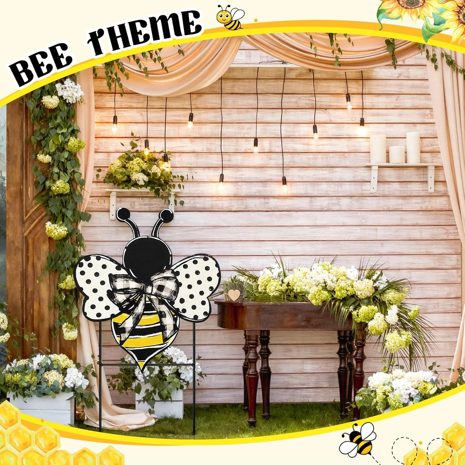 Summer Yard Sign Polka Dot Bee Metal Decoration Outdoor 13.7 Inch Summer Decorat gallery