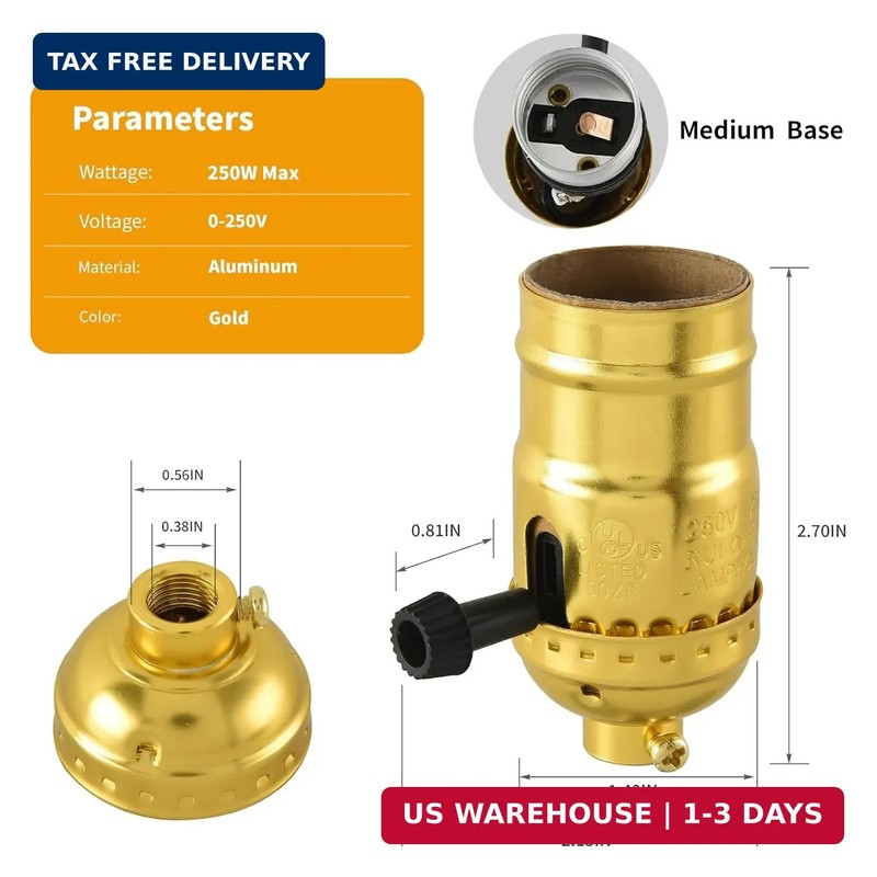 2 PCS E26 Lamp Socket Replacement Standard Base 3-Way Light Turn Knob FROM USA gallery