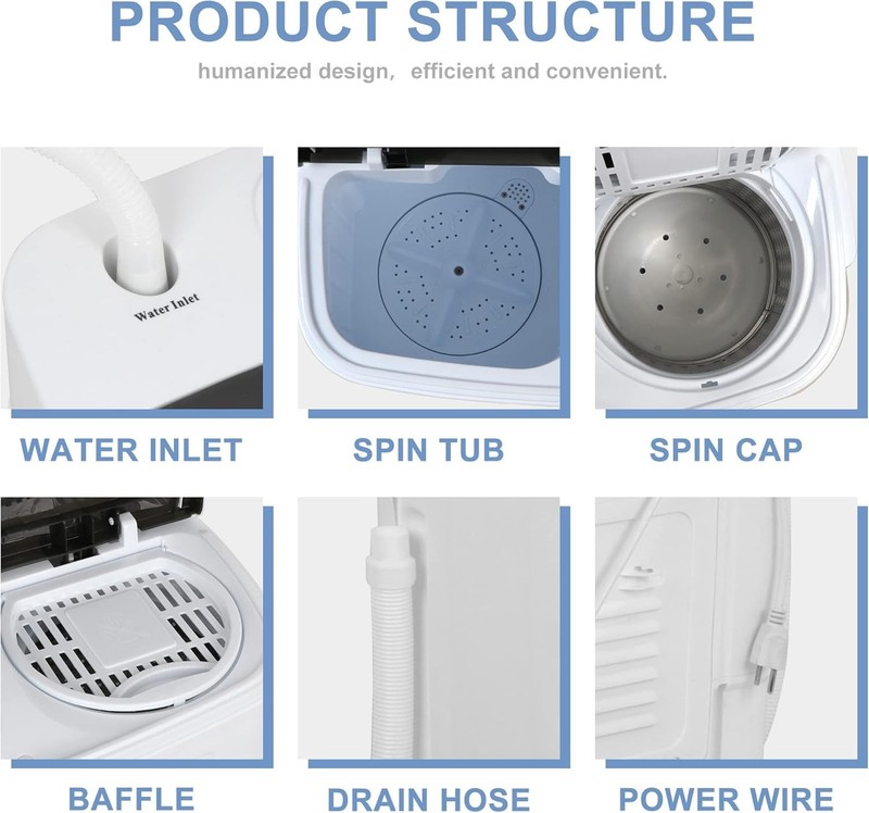 Portable Mini Washer & Spin Dryer Combo – White Compact Design gallery
