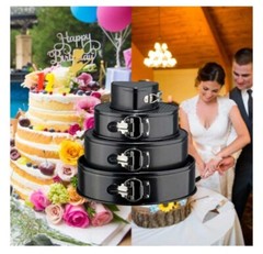 New Spring Form Cake Pans Set Of 4 Stackable Approx. 4,7,9,10 In. NIB