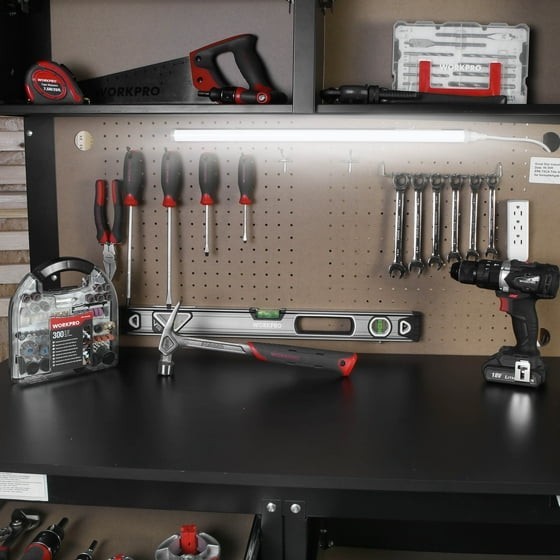 WORKPRO 2-in-1 48-inch Workbench and Cabinet Combo with Light, Steel, Wood gallery