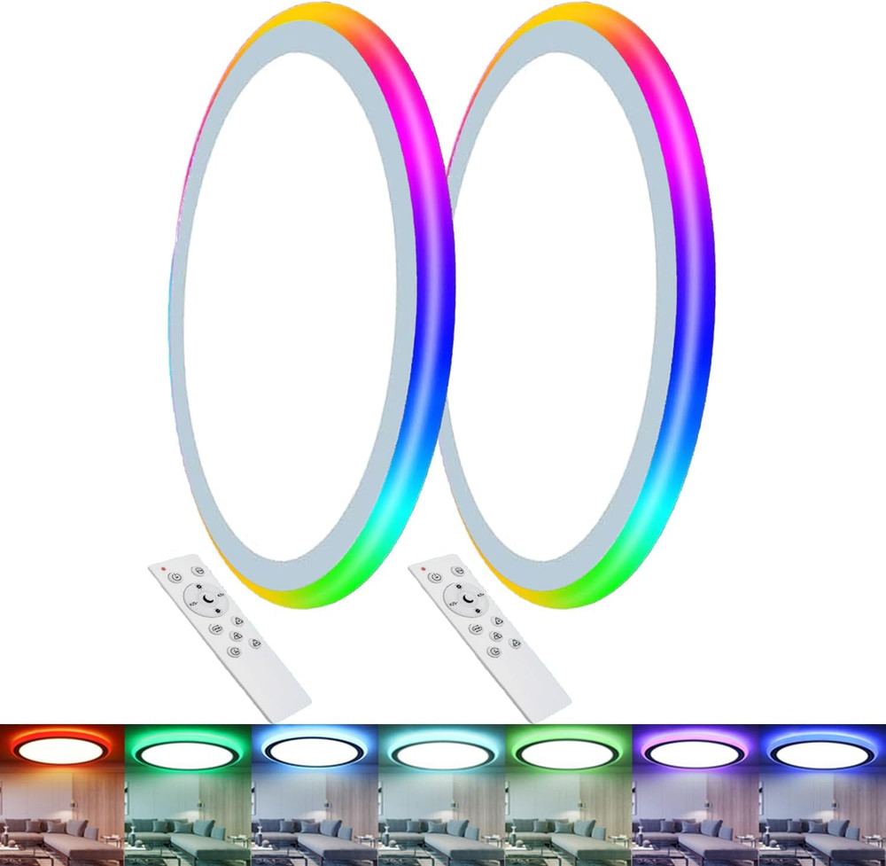 2Pack 13" RGB Dimmable LED Ceiling Light with Remote - 34W, 3400LM, Color Change