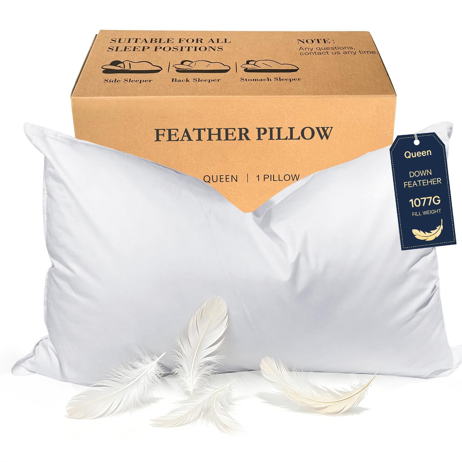 BHZ Goose Down Feather Pillows Queen Size - Hotel Collection Bed Pillows for Sle gallery