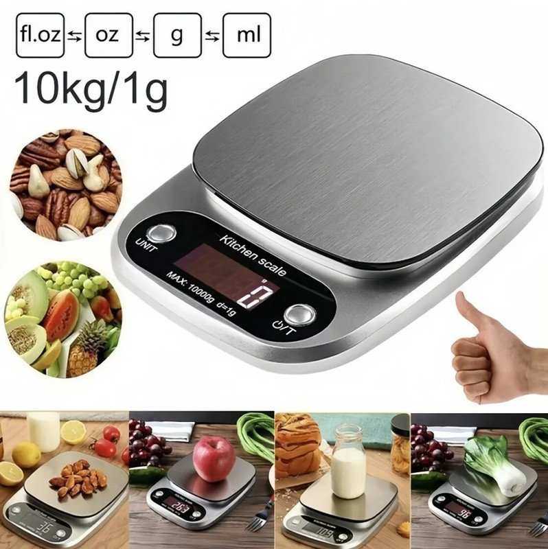 10kg/1g Digital Kitchen Scale Stainless Steel LCD Food Coffee Baking Tool gallery