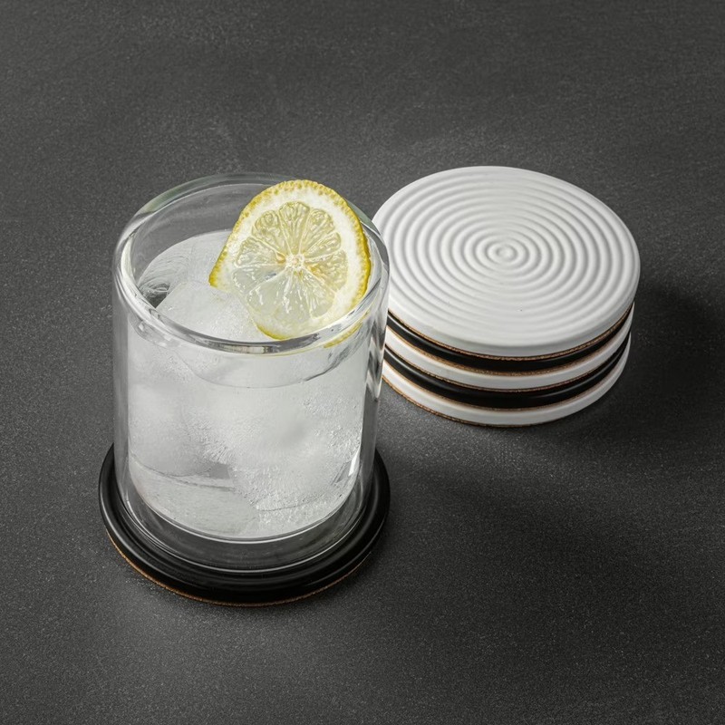 Thyme & Table 6 pack Ceramic Ribbed Coaster Set, Black gallery