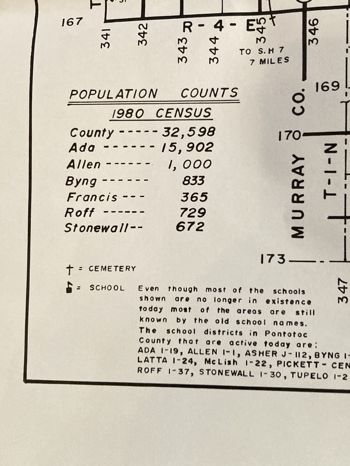 County Treasurer Map Census Highway Mileage Pontotoc County OK 15.5"x20" 87 gallery