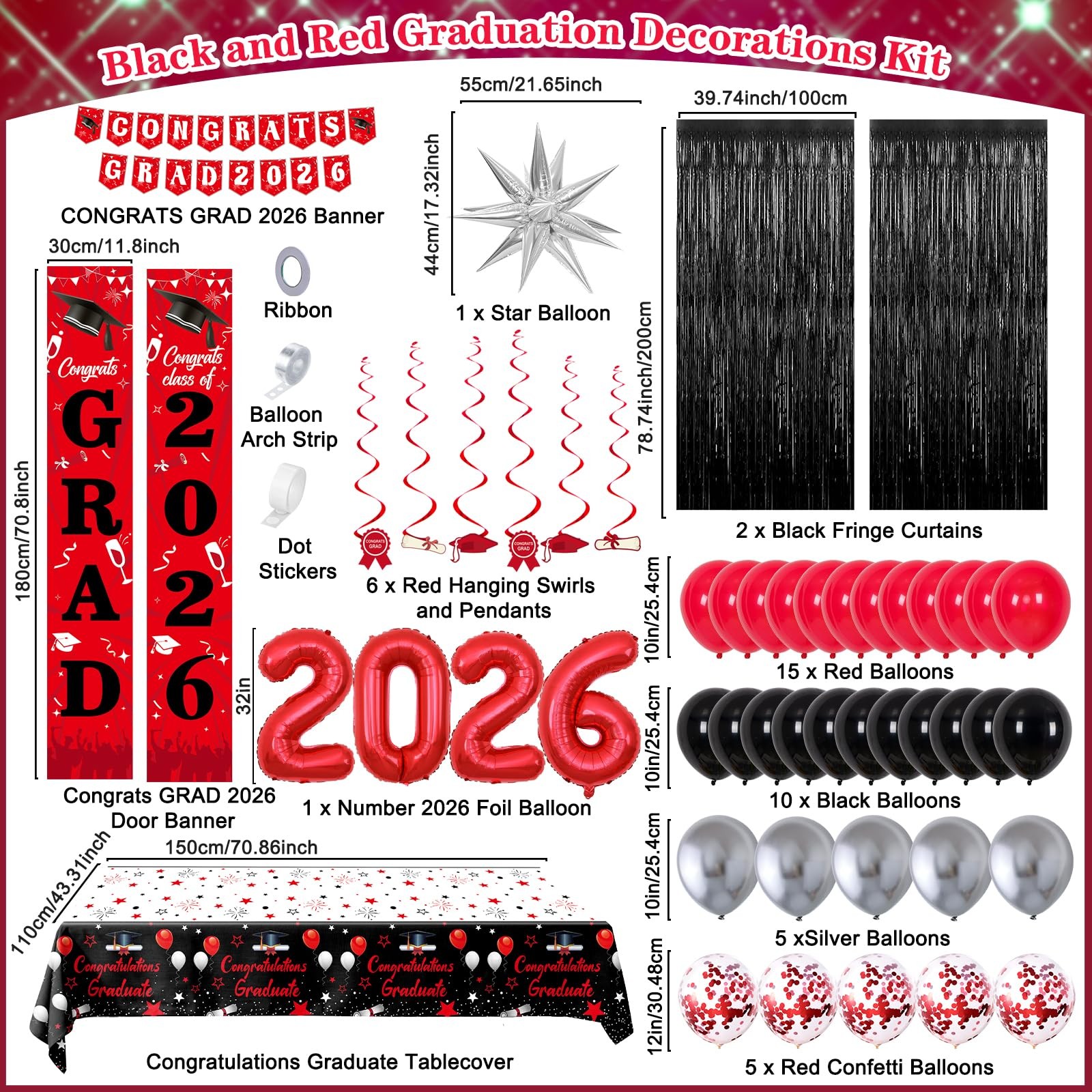 Graduation Decorations 2026, Red and Black Grad Decorations Class of 2026, Gr... gallery