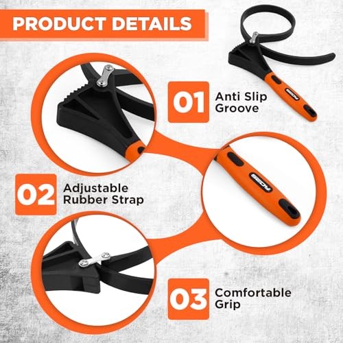 2-Piece Strap Wrench Set, Adjustable Rubber Oil Filter Wrench Max Orange gallery
