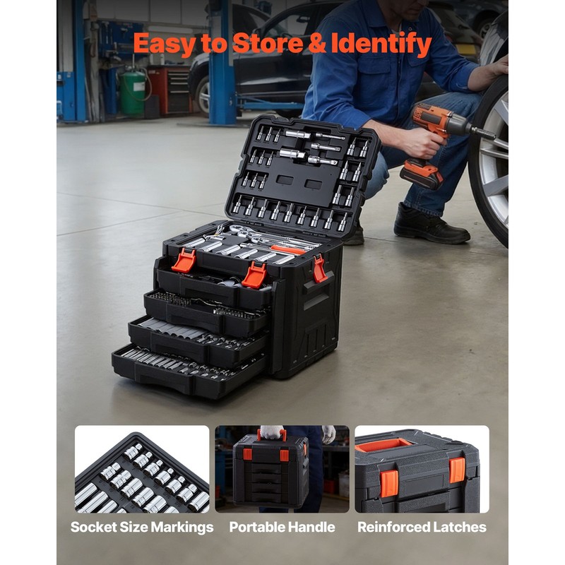 297-Piece Mechanics Tool Set with SAE & Metric 1/4in 3/8in 1/2 in Drive Sockets gallery