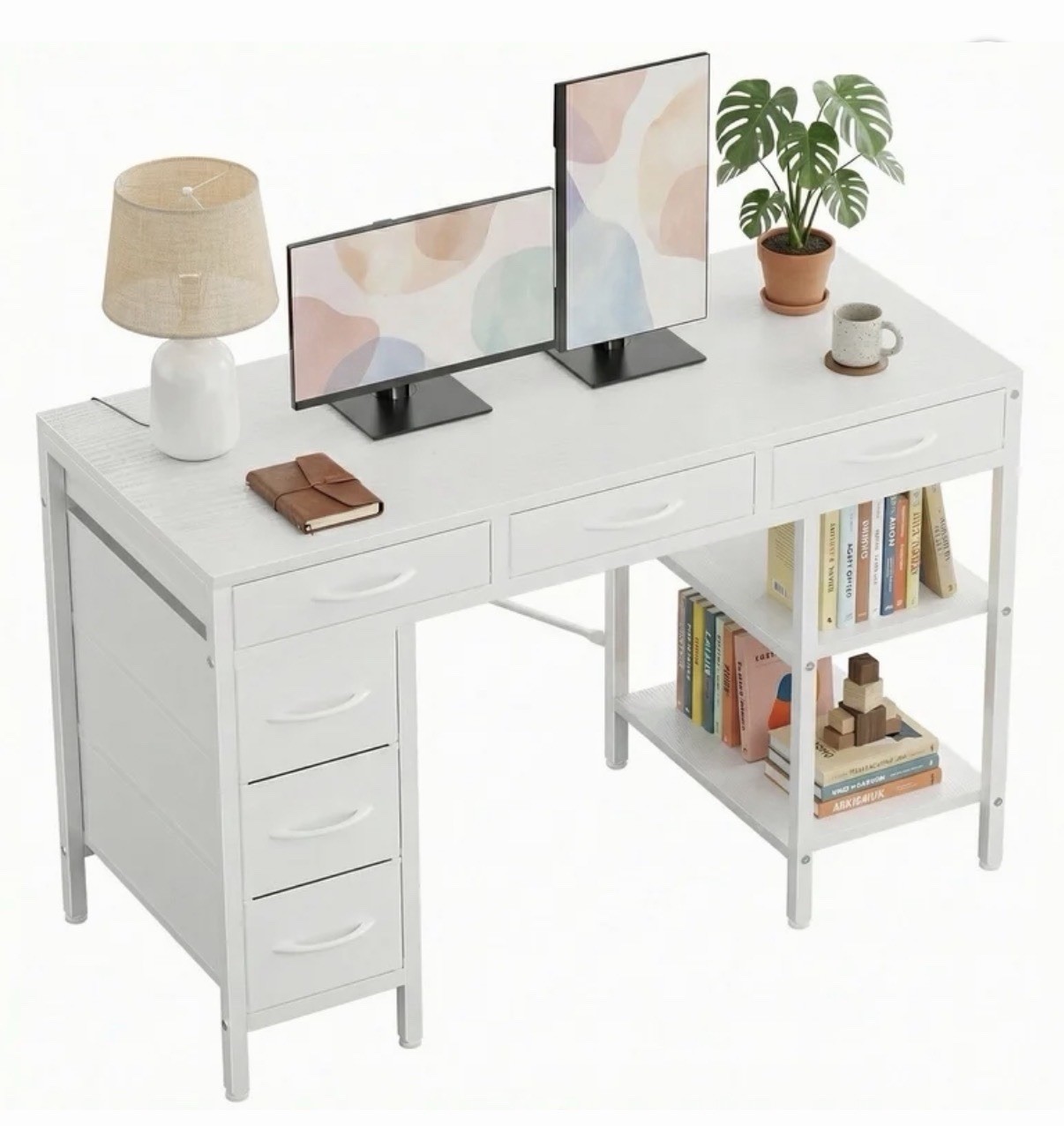 CONCETTA 55” Computer Desk w/ 6 Drawers & Shelves Modern Home Office White gallery