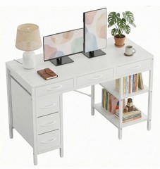 CONCETTA 55” Computer Desk w/ 6 Drawers & Shelves Modern Home Office White