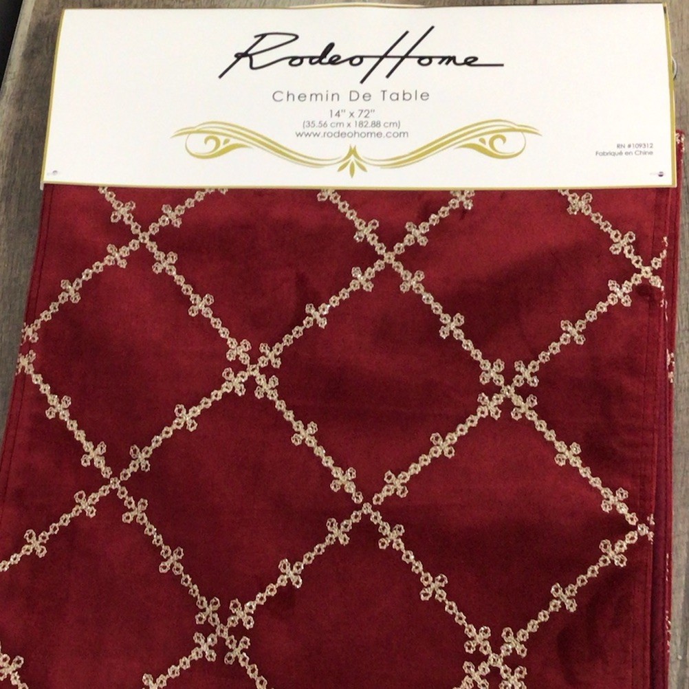 NEW Rodeo Home Table Runner Velvet Burgundy Gold 14"x72" gallery