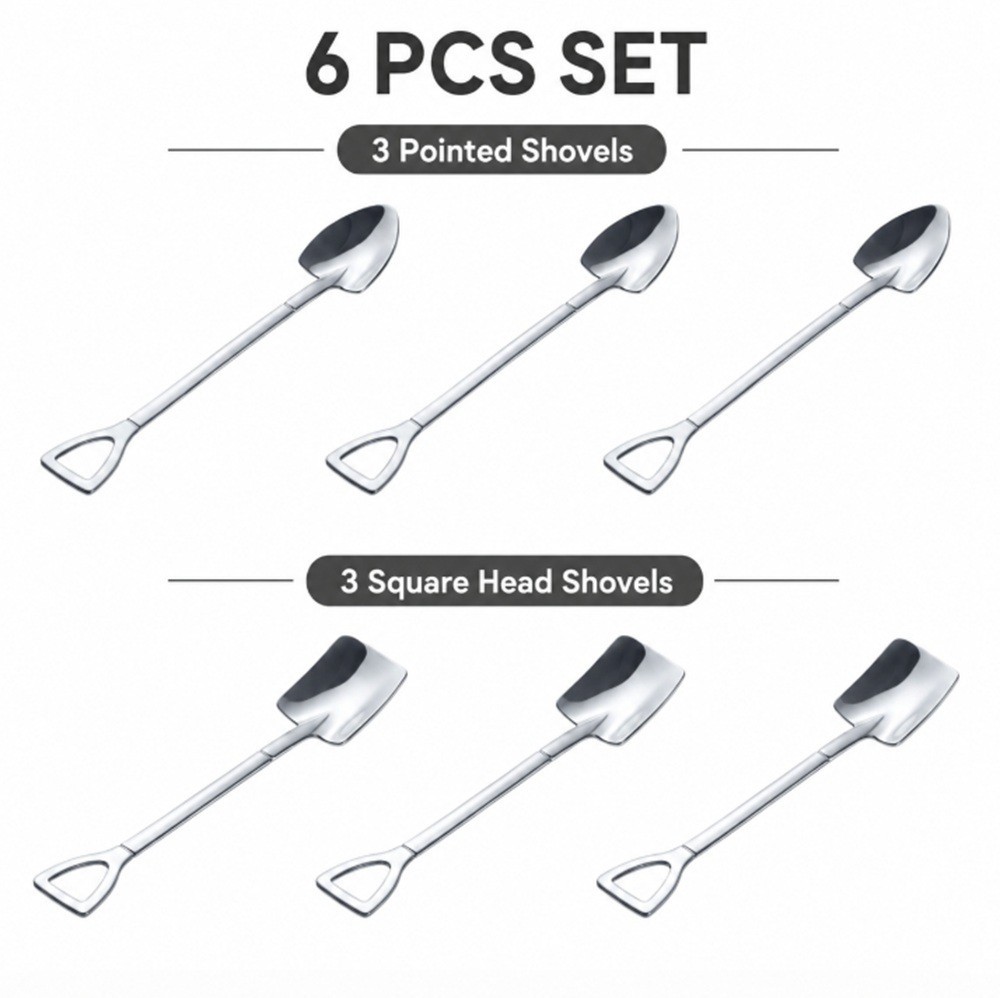 6 Pcs Stainless Steel Shovel Teaspoon Ice Cream Coffee Watermelon Dessert Spoon gallery