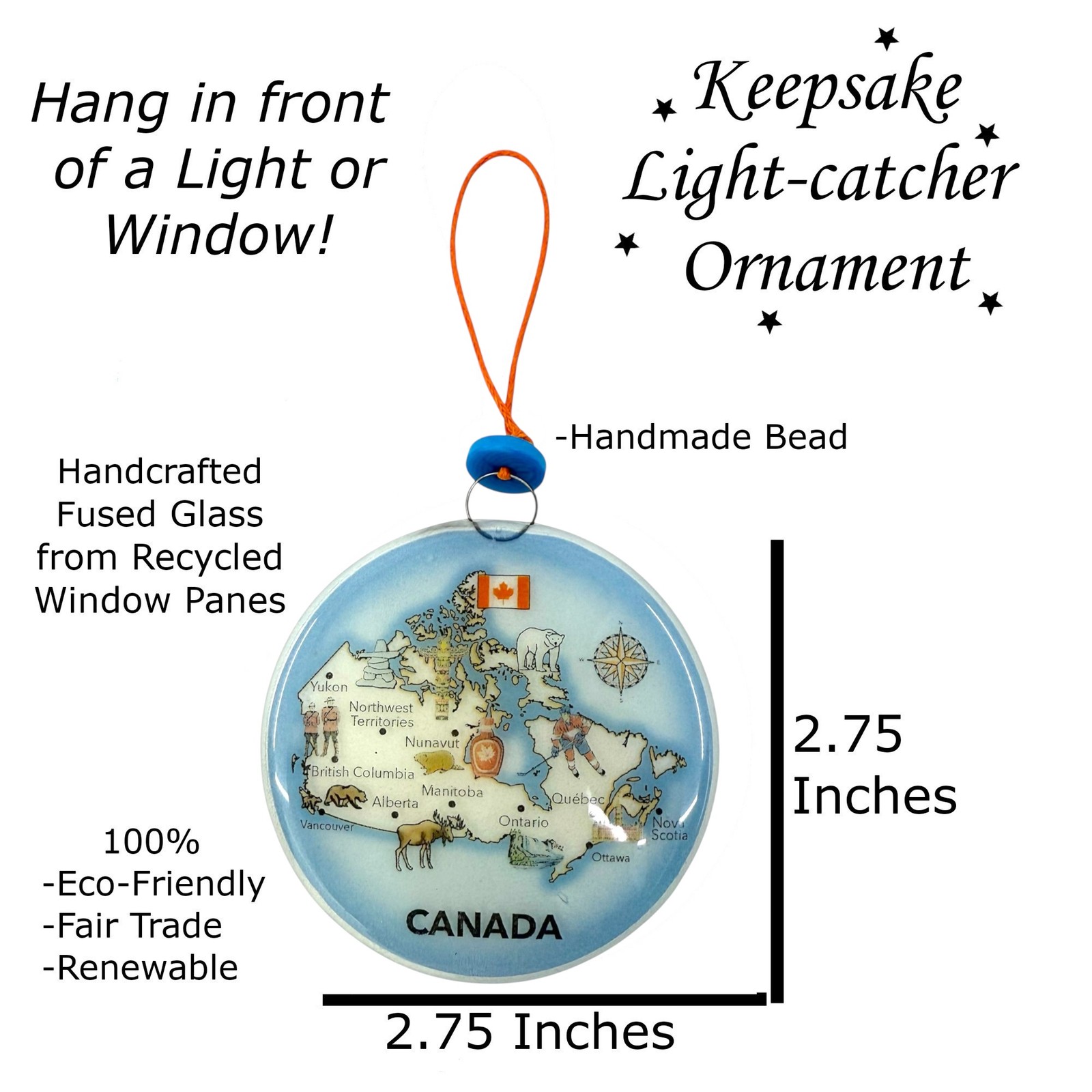 Canada Map Christmas Tree Ornament - Art Glass Light Catcher gallery