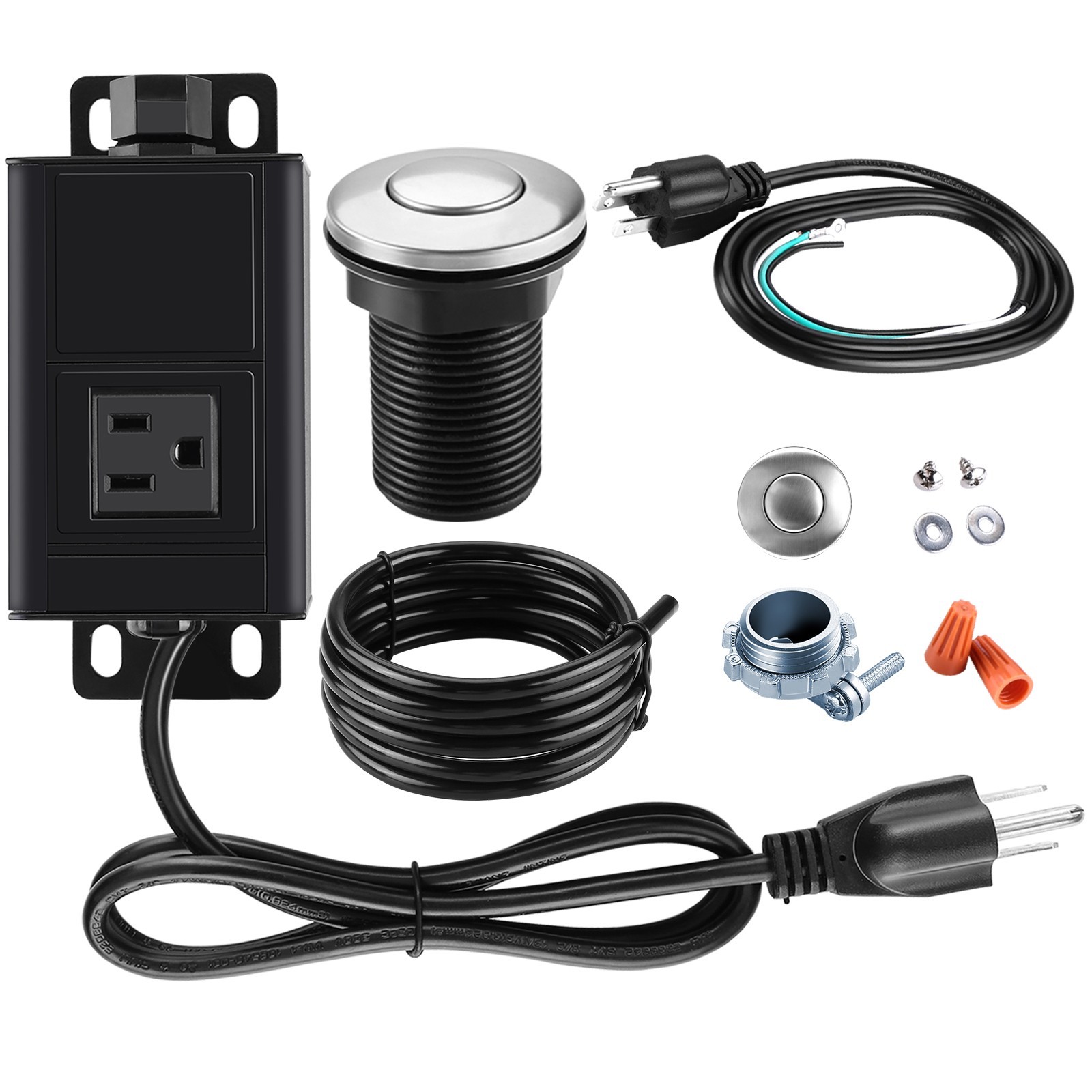 Garbage Disposal Air Switch Kit with Power Cord Kit Stainless Steel 2.5" Button gallery