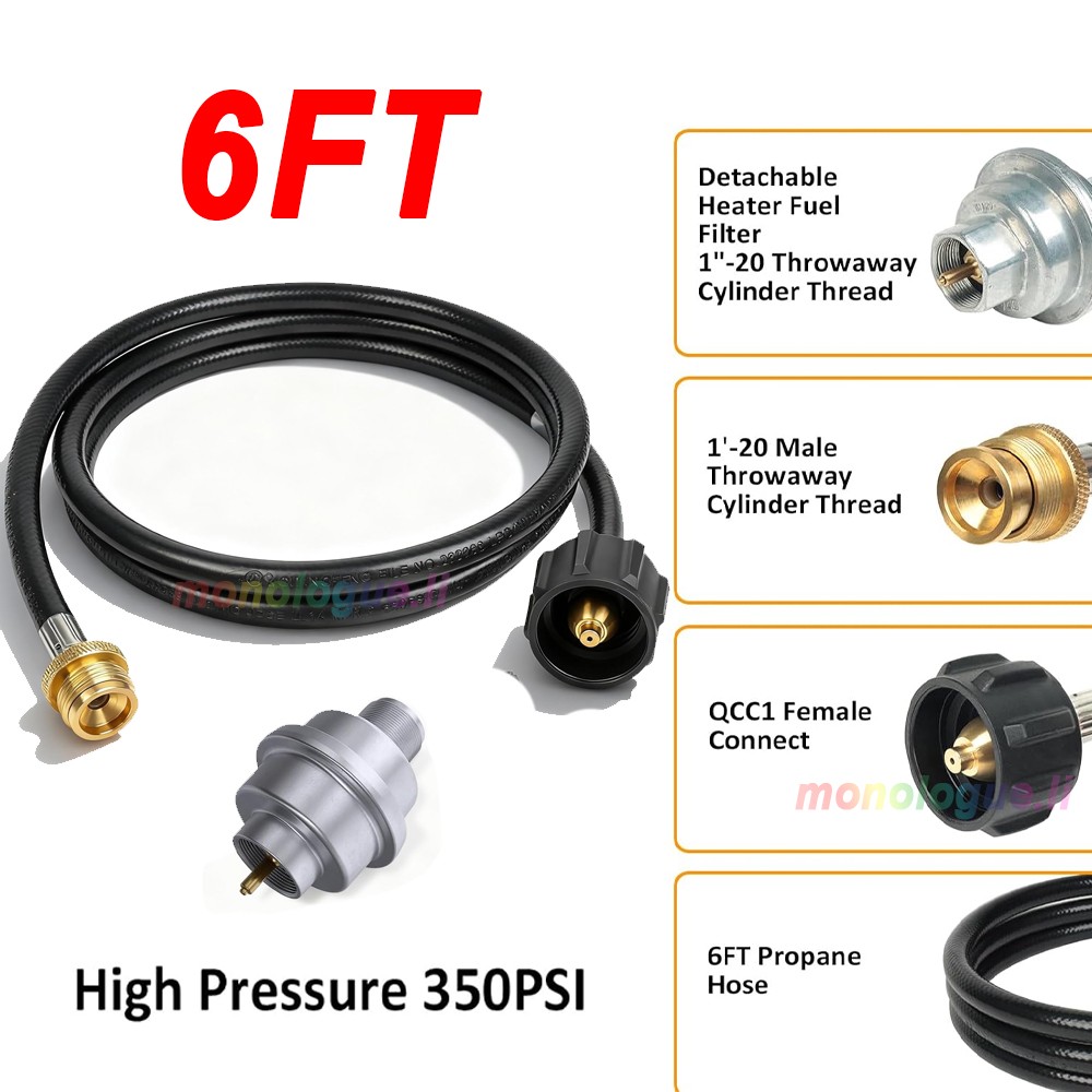 WADEO Propane Fuel Filter with 6FT Propane Adapter Hose to 20-40lb Propane Tanks gallery