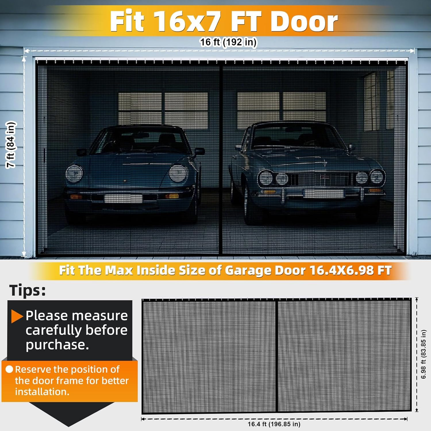 Sliding Garage Door Screen 2 Car 16X7Ft, Retractable Garage Screen Door with Tra gallery
