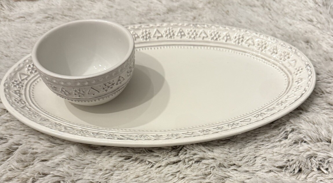 Hallmark Revise Snowflake & Christmas Tree Serving Plate Platter Dip Bowl Chip gallery
