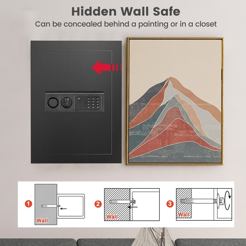 Wall Safe Box, Electronic Flat Wall Safe with Digital Keypad & 2 Emergency Keys gallery