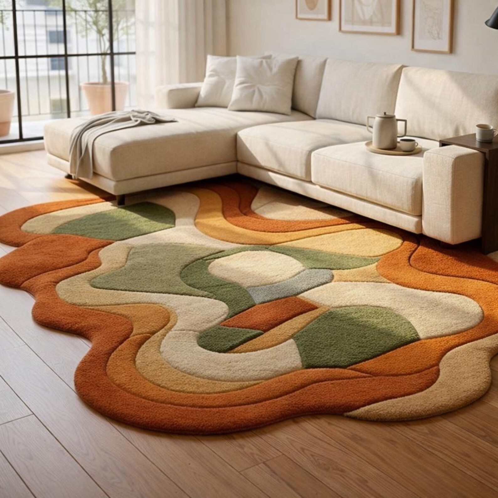 Designer Rug | Irregular Rug | Wool area Rugs | Living Room Rug | Tufted A80 gallery