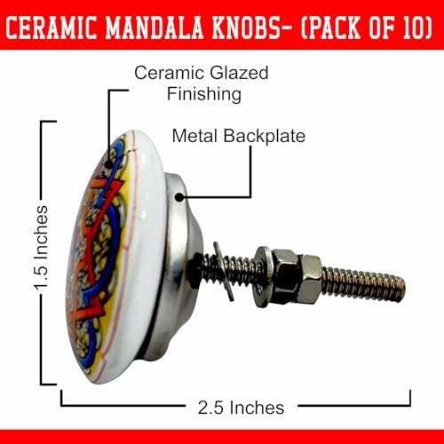 Pcs Ceramic Cabinet Knobs - Vintage Look Hand Painted Multicolor 10 Mandala gallery