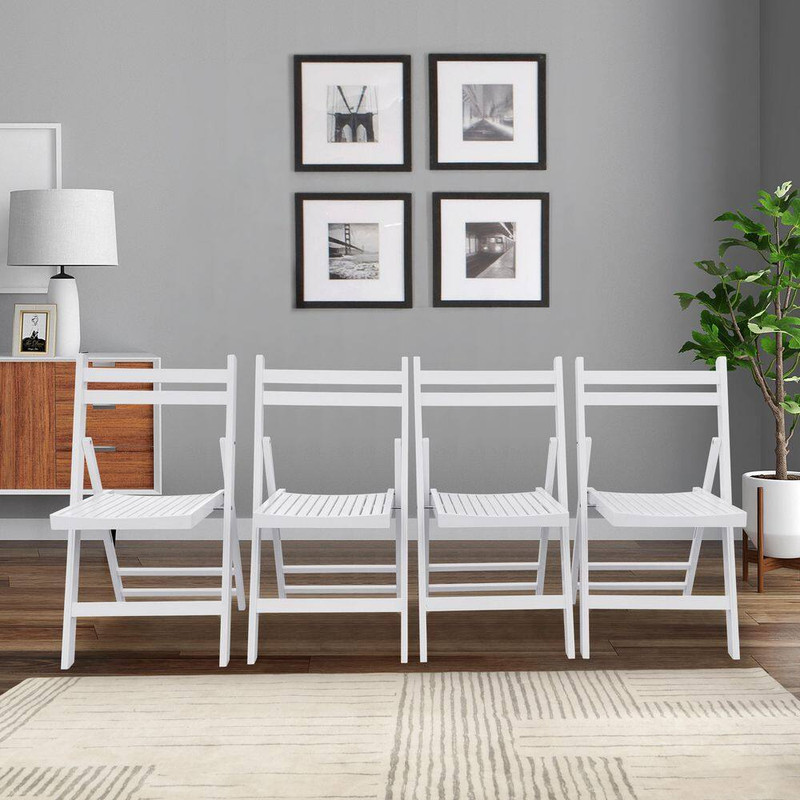 White Solid Wood Slatted Folding Event Chairs (Set of 4)-Fully Assembled 220 Lb. gallery