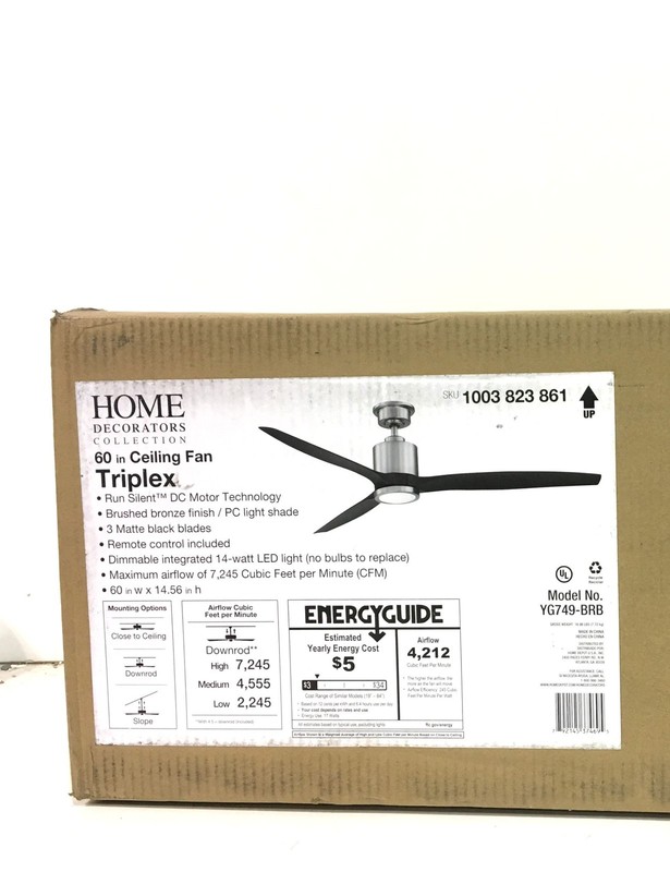 Home Decorators Collection Triplex 60"LED Brushed Bronze Ceiling Fan New (OPEN) gallery